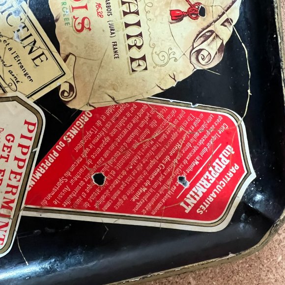 Vintage Mid Century French Wine and Liquor Label Decoupage Black Tray Distressed - Picture 6 of 8